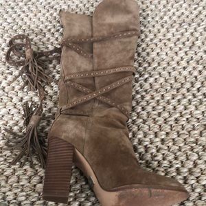 Brown suede high heel boots